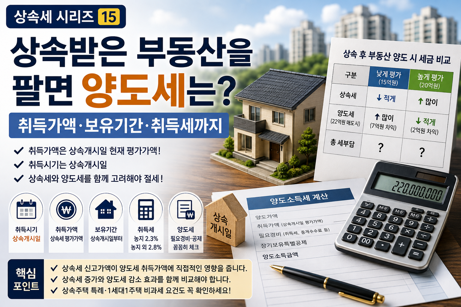 상속받은 부동산을 팔면 양도세는? 취득가액·보유기간·취득세까지 실무 사례