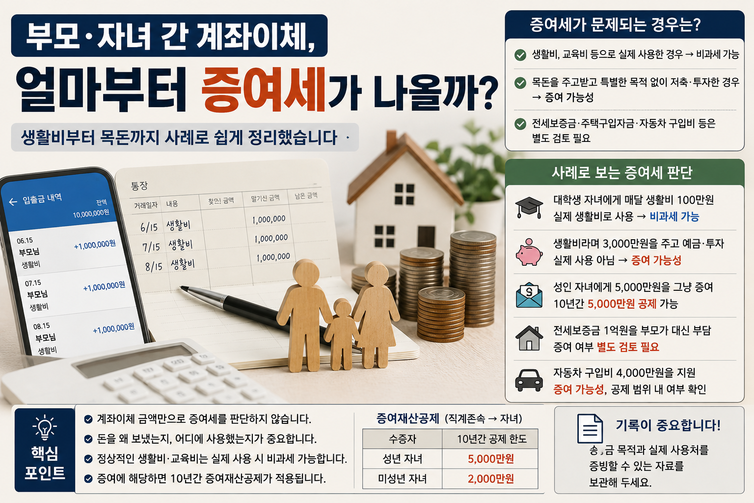 부모·자녀 간 계좌이체, 얼마부터 증여세가 나올까? 생활비부터 목돈까지